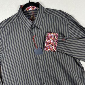 Robert Graham Shirt Mens Large L Gray Striped Geometric Flip Cuff NWT Stein Mart